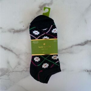 KATE SPADE New York 3 Pair Pack Soft Floral Black & White Stripe No Show Socks